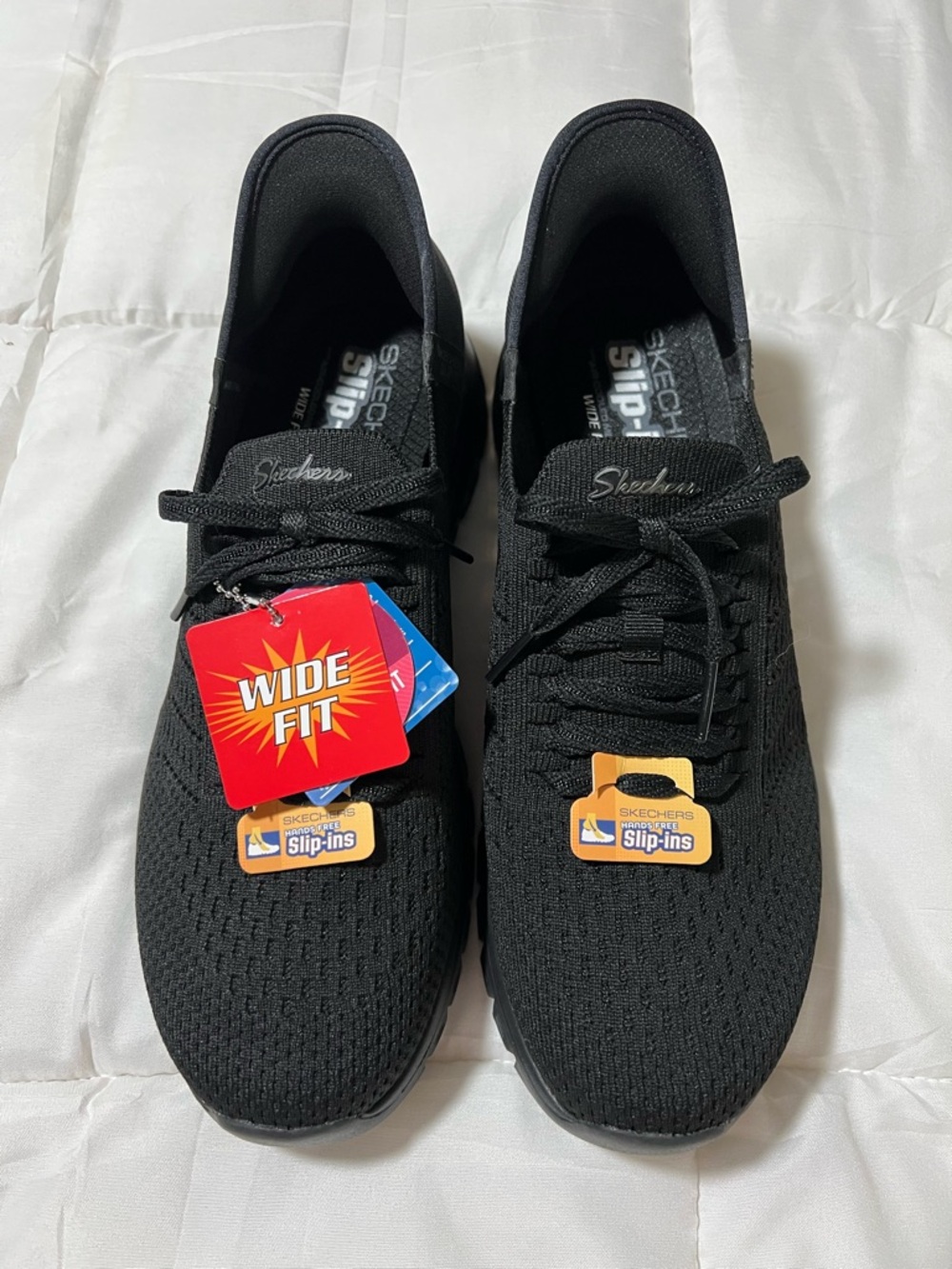 Skechers Men's Black Knit Wide Fit Slip-On Sneakers